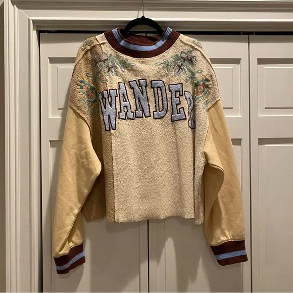 Free People Bali Day Dreams Wander Beaded Patchwork Crew Pullover Sweatshirt | M - Picture 7 of 9